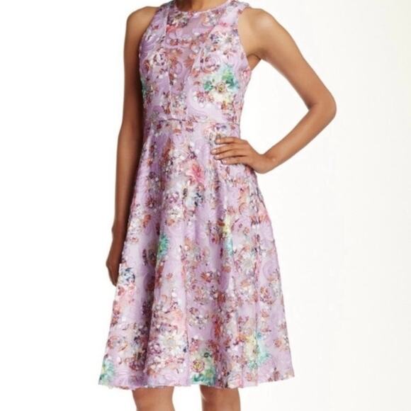 BADGLEY MISCHKA BELLE Nadia Dress Floral Sleeveless A-line Cocktail Lilac Size 6 - Picture 1 of 15
